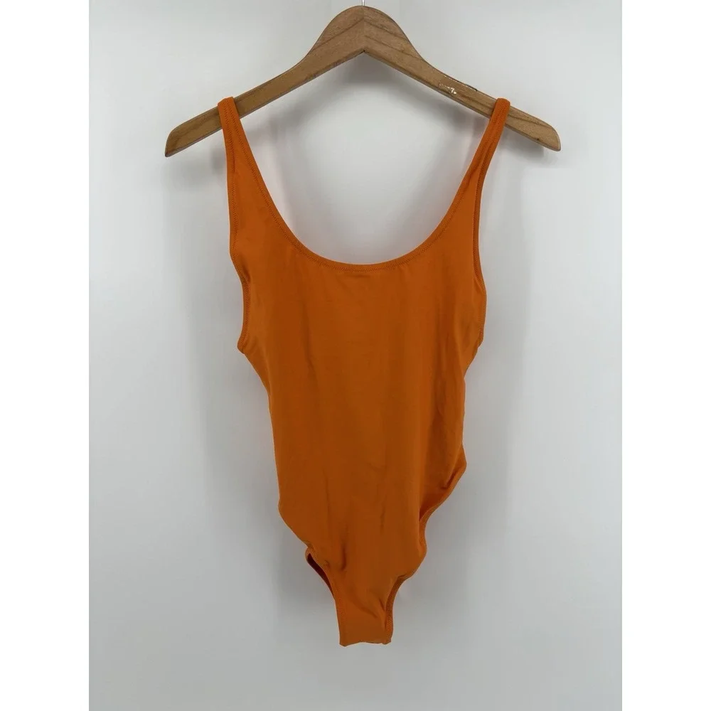 NWT SKIMS Signature Swim Scoop Neck One Piece Swimsuit Sz L Tangerine